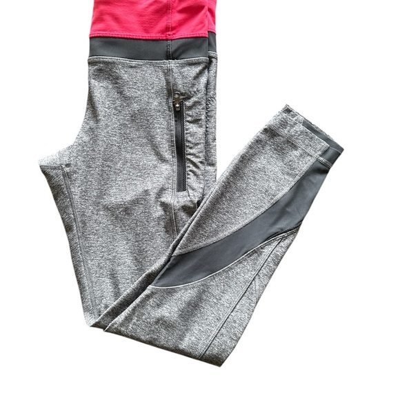 Lululemon Sz 6 Inspire Tight Leggings Grey Pink  Neon Zip Front Pockets Running - Picture 8 of 10